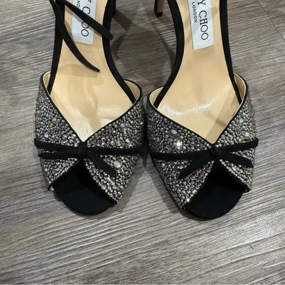 Jimmy Choo Talaya 100 Black Suede Crystal Hotfix Embellished Heels Sandals - Picture 6 of 13